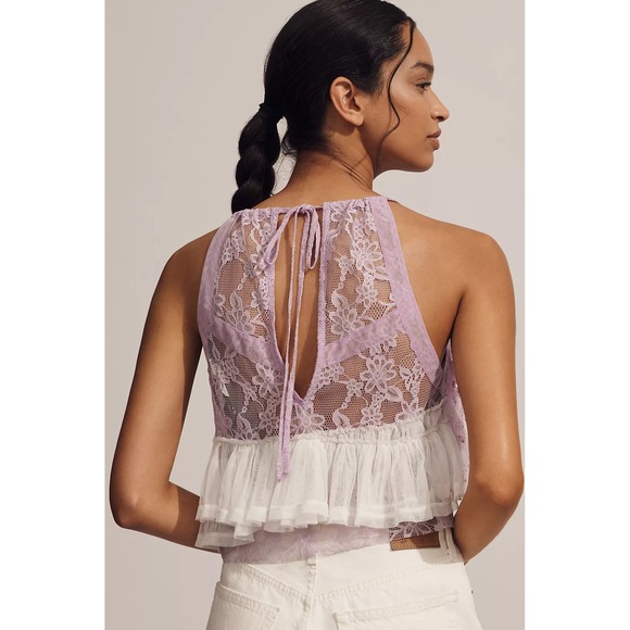 anthropologie purple Y2K ruffle lace fairy peplum S Forever that girl tank - Picture 2 of 3